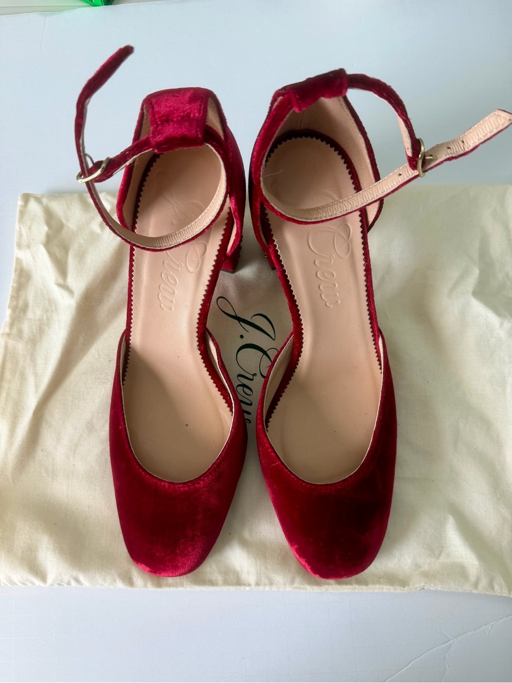 J. Crew Maisie Red Velvet Ankle-Strap Studded Heels